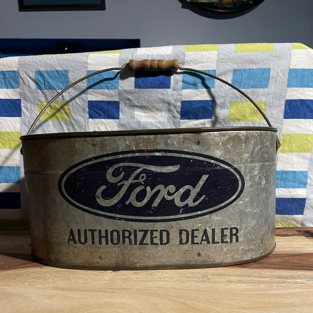Ford Authorized Galvanized Metal Bucket Vintage